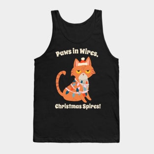 Pawn In Wires, Christmas Spires! Cute Cat Christmas Shirt Tank Top